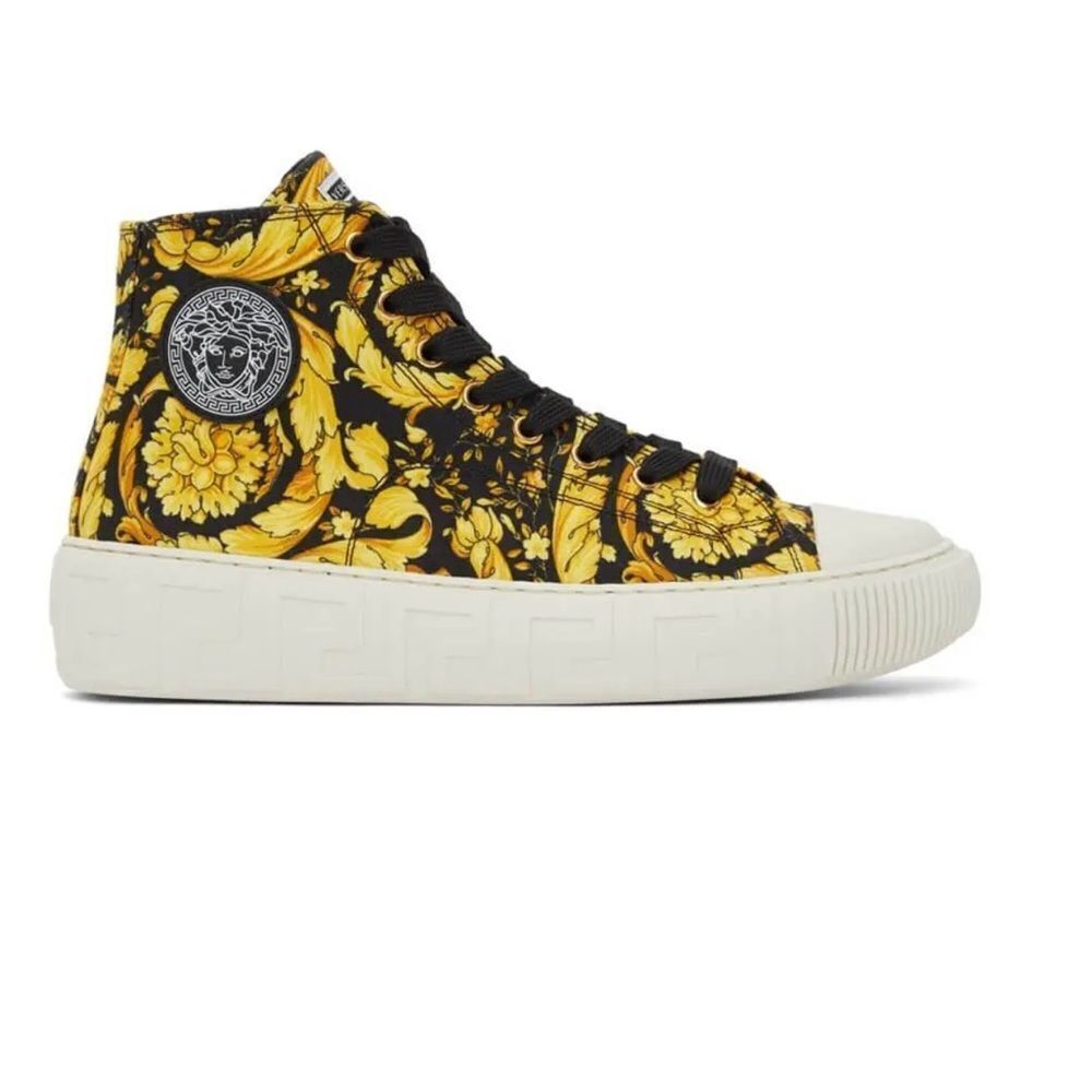 NEW VERSACE Black Gold Canvas Barocco High Top Sneakers Italy 41 US 8
